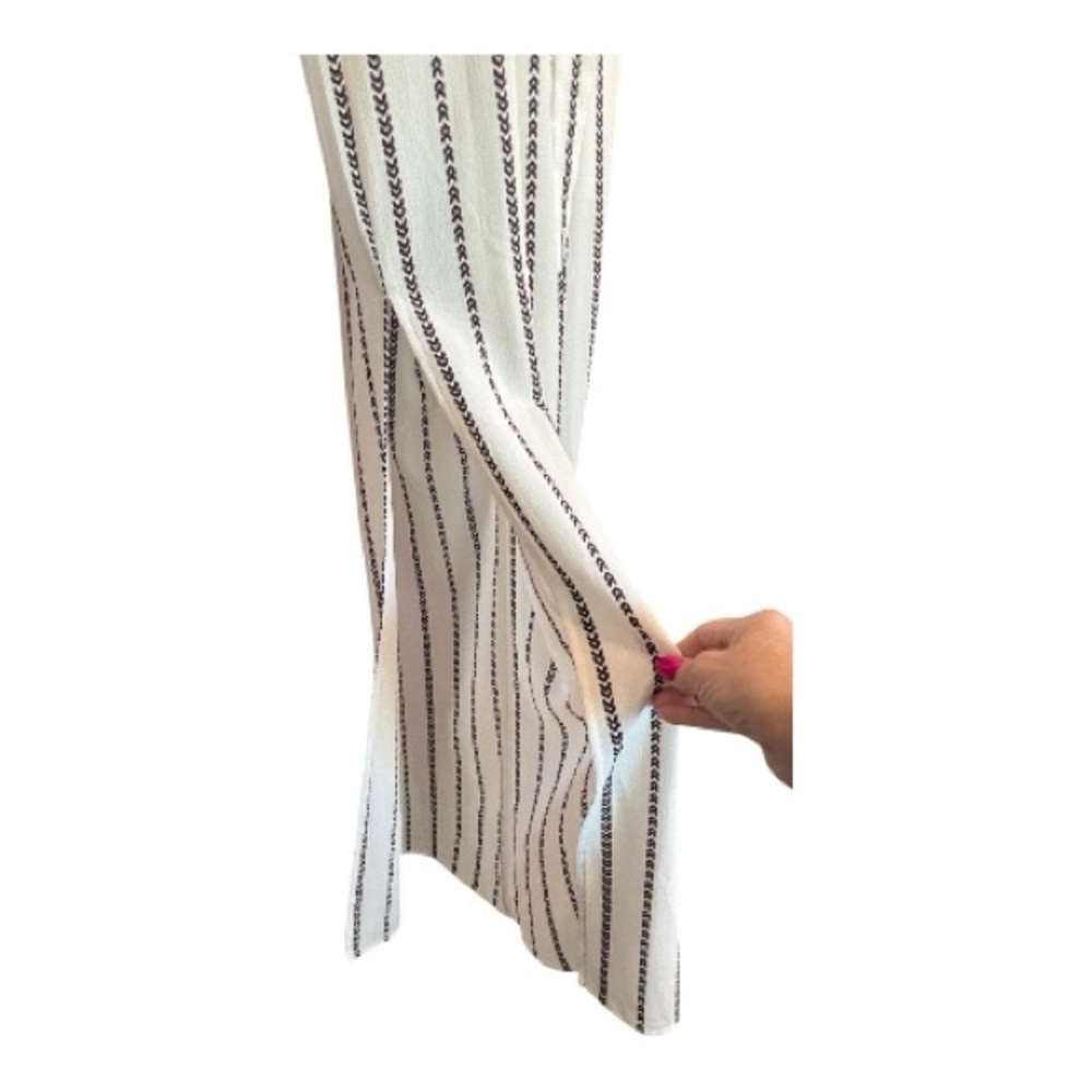 EUC One Clothing ivory & brown striped wide leg jumpsuit w/ belt | size large - Picture 6 of 12
